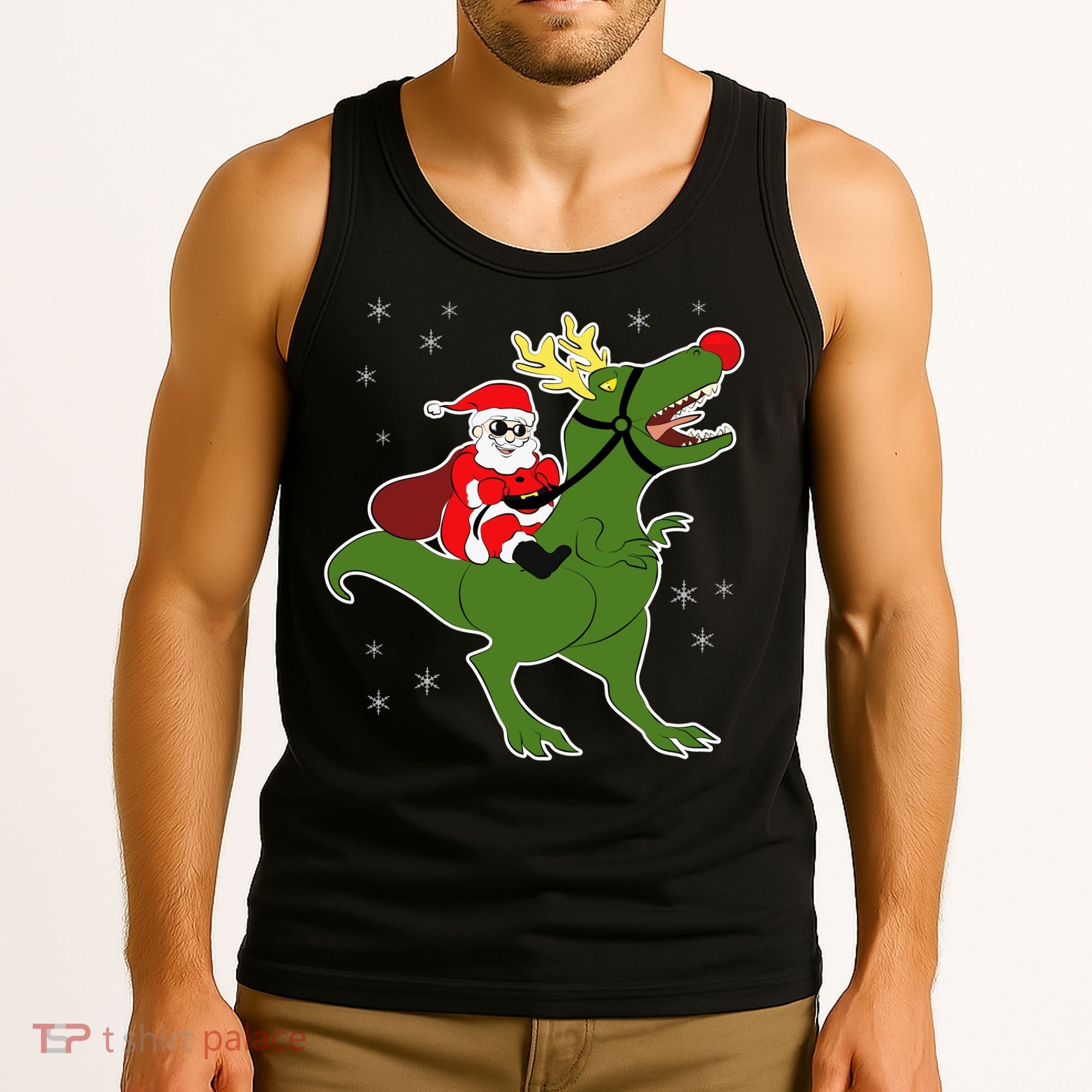 Santa Riding T-Rex Tank Top