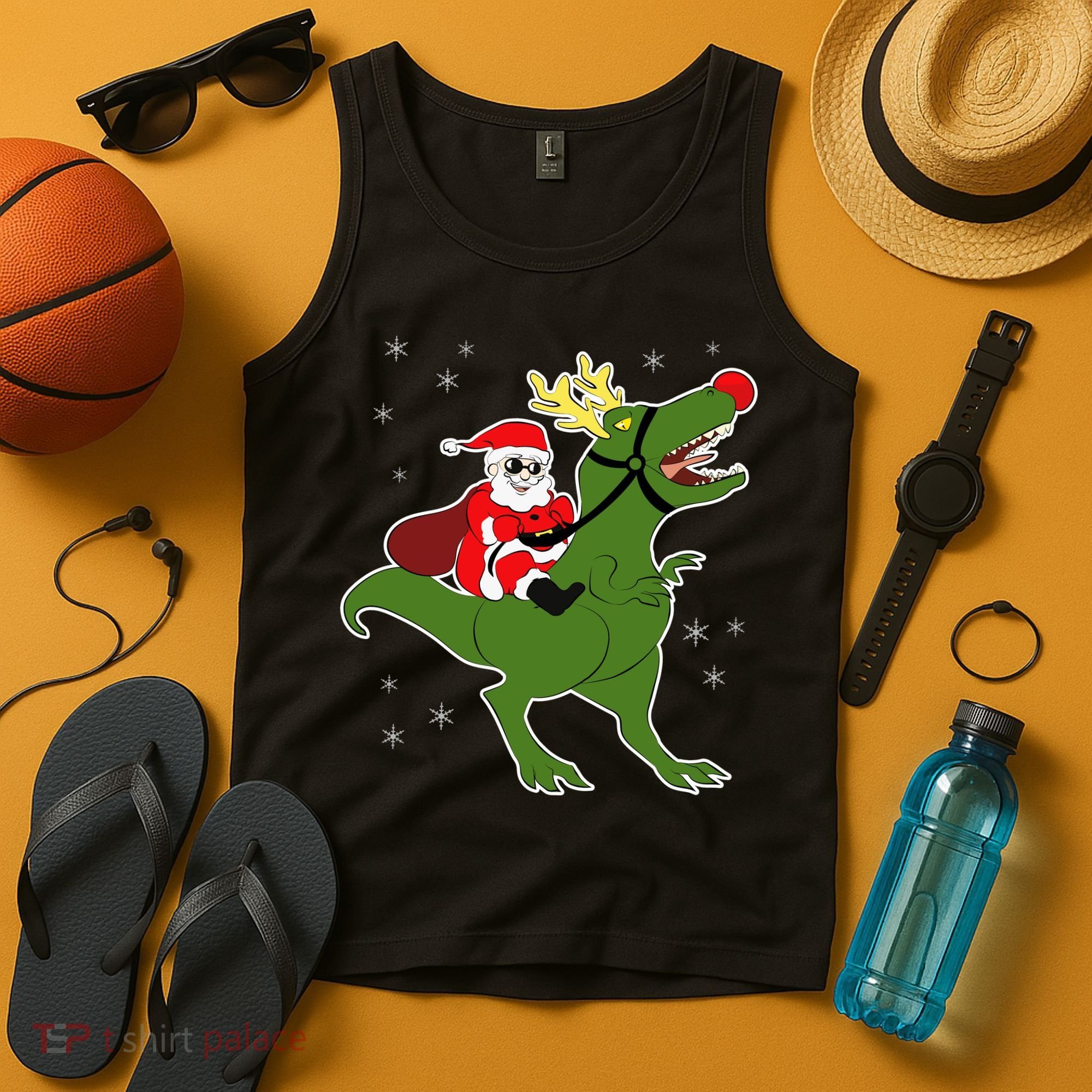 Santa Riding T-Rex Tank Top