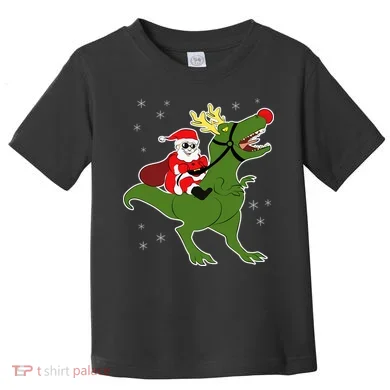 Santa Riding T-Rex Toddler T-Shirt