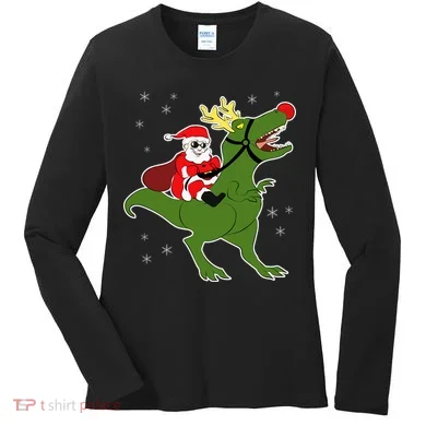 Santa Riding T-Rex Women's Long Sleeve Shirt