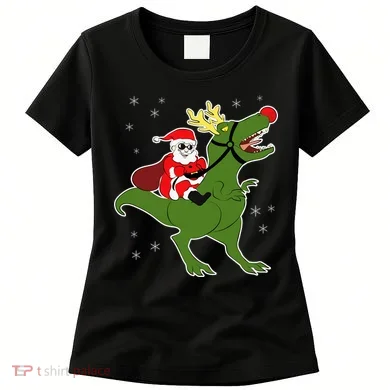 Santa Riding T-Rex Women's T-Shirt