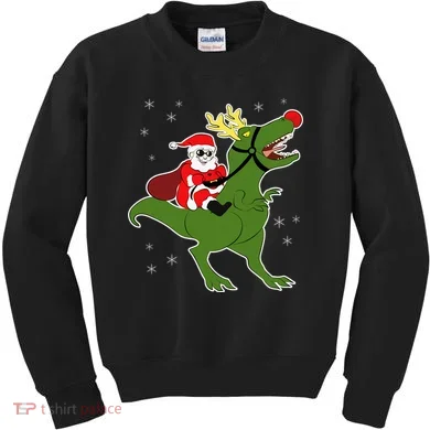 Santa Riding T-Rex Kids Sweatshirt
