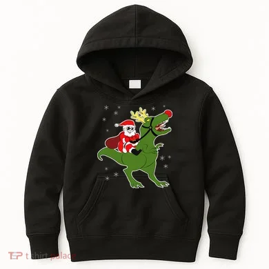 Santa Riding T-Rex Kids Hoodie