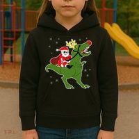 Santa Riding T-Rex Kids Hoodie thumb 3
