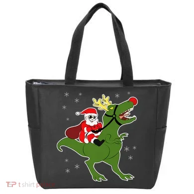 Santa Riding T-Rex Tote Bag