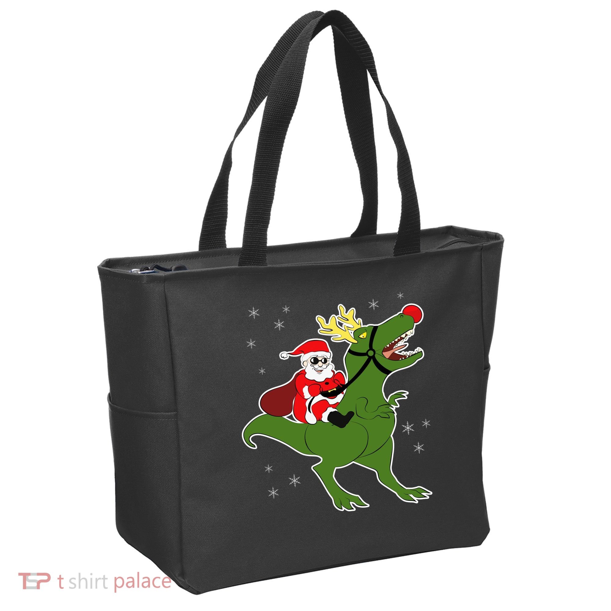 Santa Riding T-Rex Tote Bag