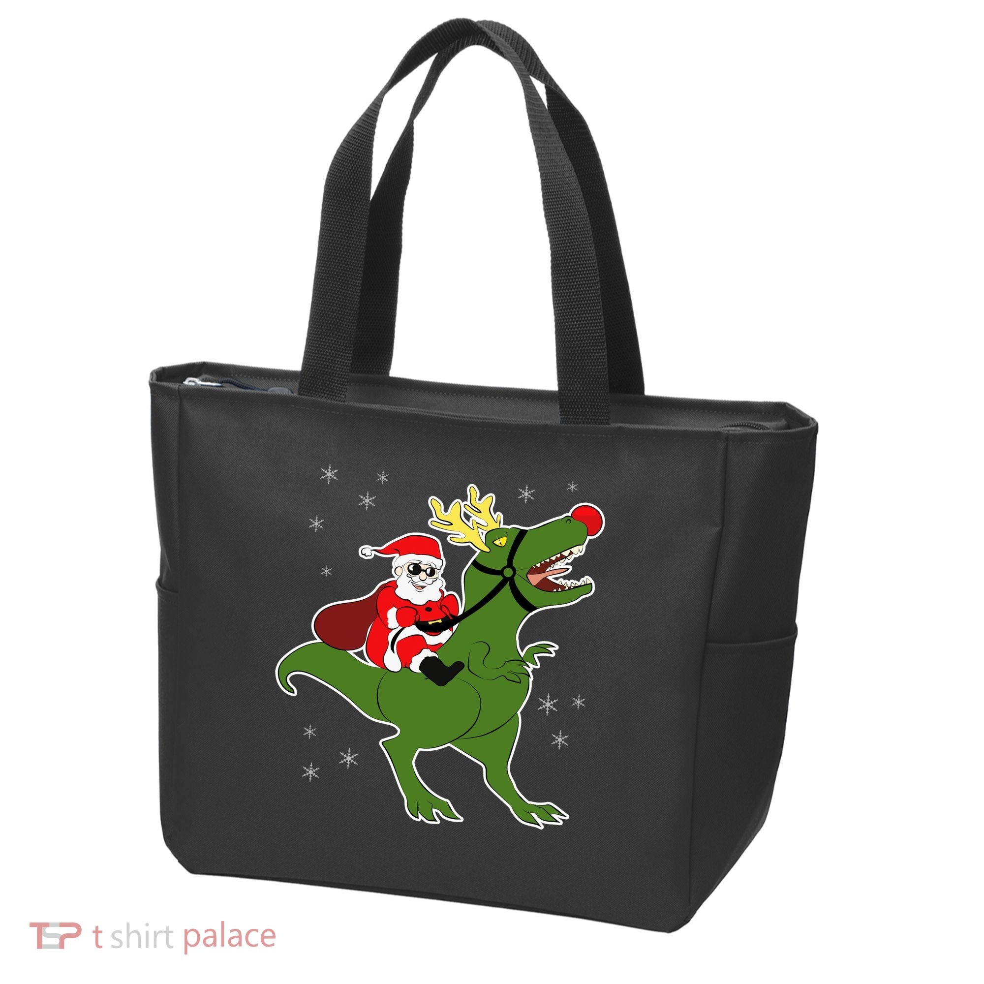Santa Riding T-Rex Tote Bag