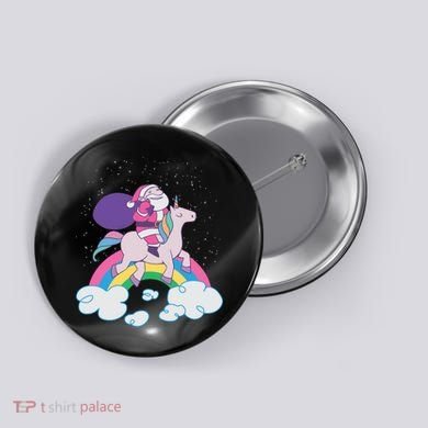 Santa Riding Unicorn Button