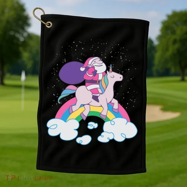 Santa Riding Unicorn Golf Towel