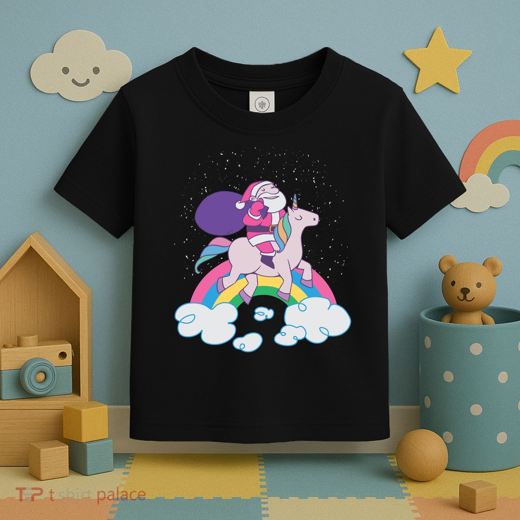 Santa Riding Unicorn Toddler T-Shirt