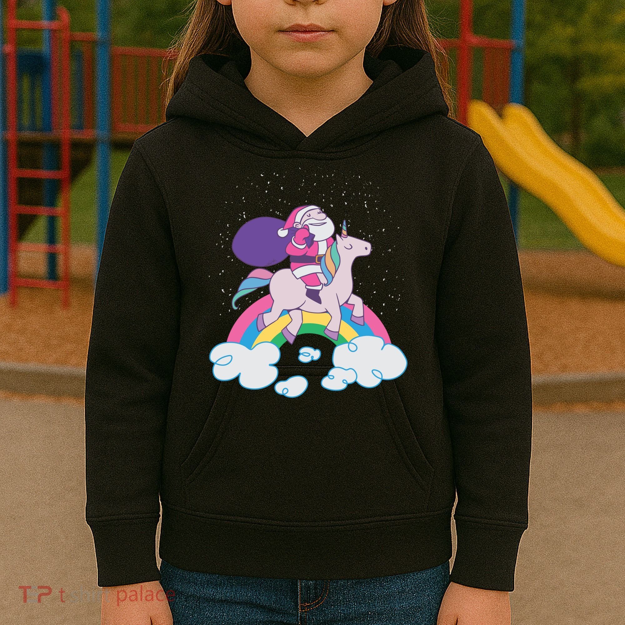 Santa Riding Unicorn Kids Hoodie