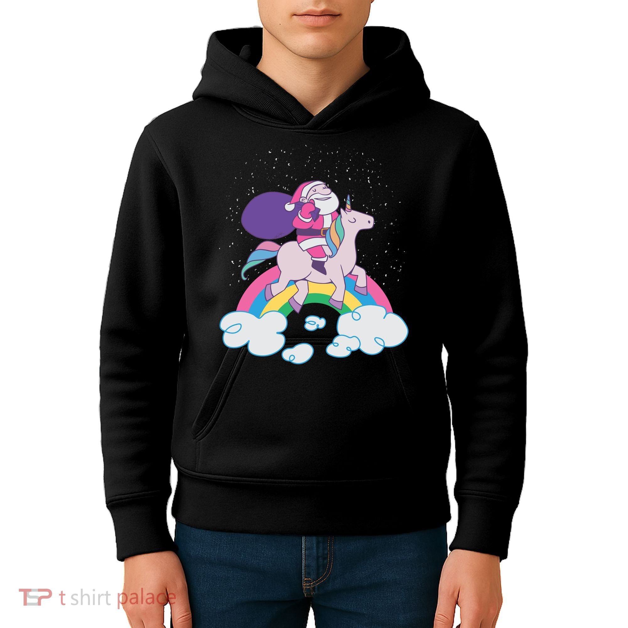 Santa Riding Unicorn Kids Hoodie