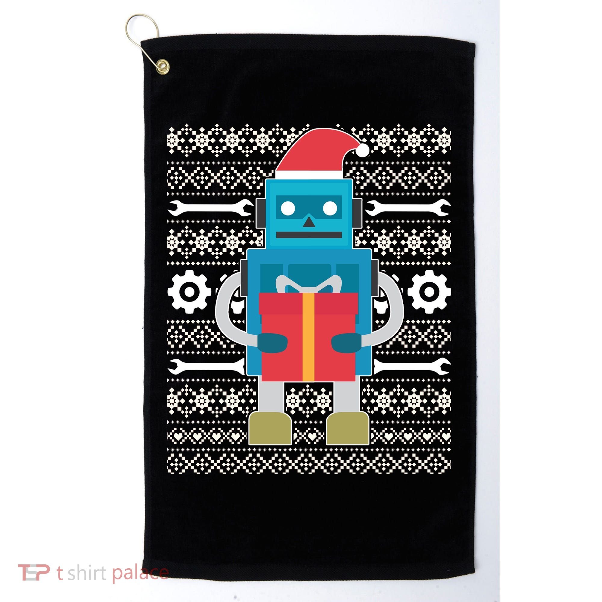 Santa Robot Ugly Christmas Golf Towel
