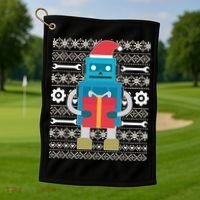 Santa Robot Ugly Christmas Golf Towel thumb 1