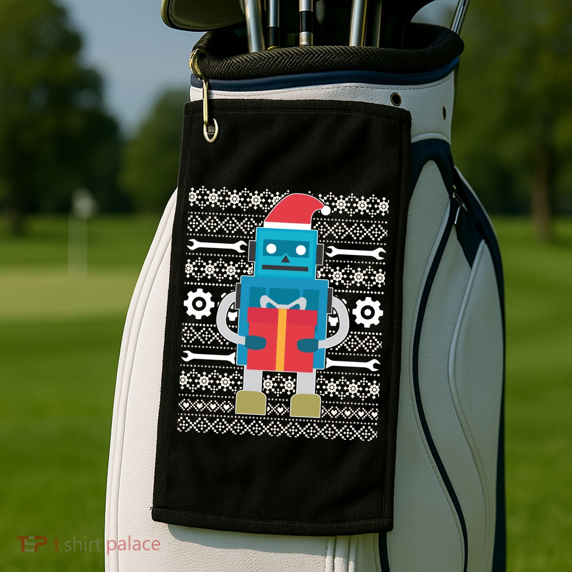 Santa Robot Ugly Christmas Golf Towel