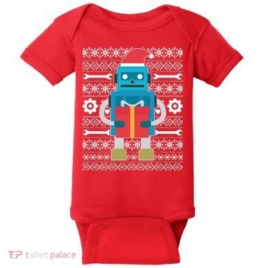Santa Robot Ugly Christmas Baby Bodysuit