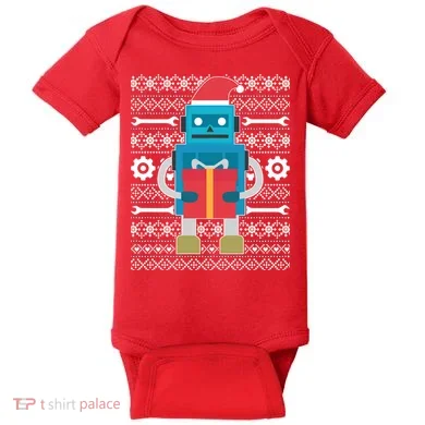 Santa Robot Ugly Christmas Baby Bodysuit