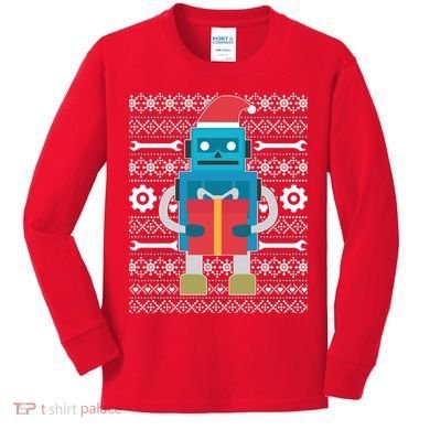 Santa Robot Ugly Christmas Kids Long Sleeve Shirt