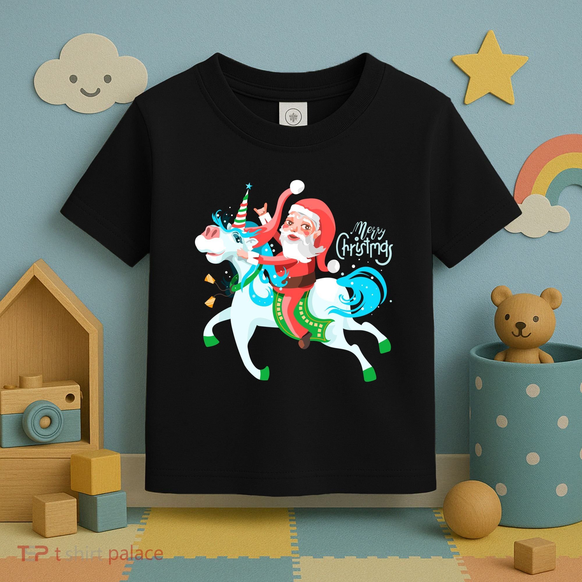 Santa Rocker Unicorn Toddler T-Shirt