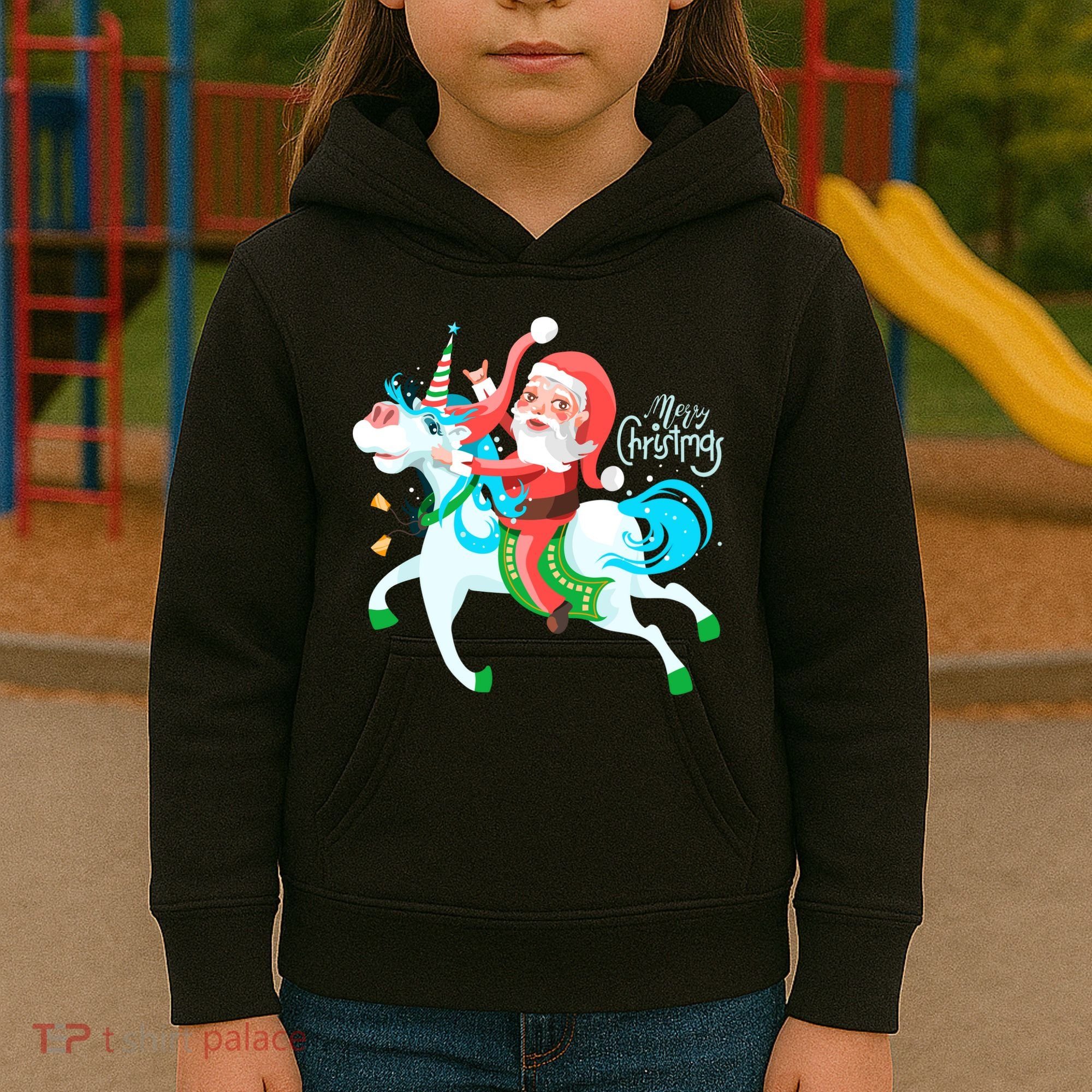 Santa Rocker Unicorn Kids Hoodie