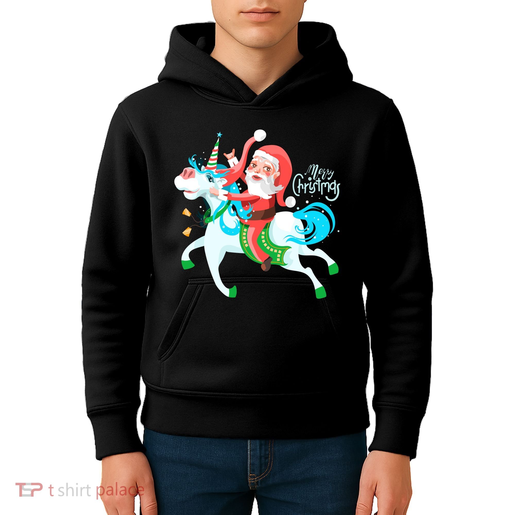 Santa Rocker Unicorn Kids Hoodie