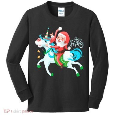 Santa Rocker Unicorn Kids Long Sleeve Shirt
