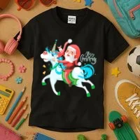 Santa Rocker Unicorn Kids T-Shirt thumb 3
