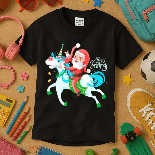 Santa Rocker Unicorn Kids T-Shirt