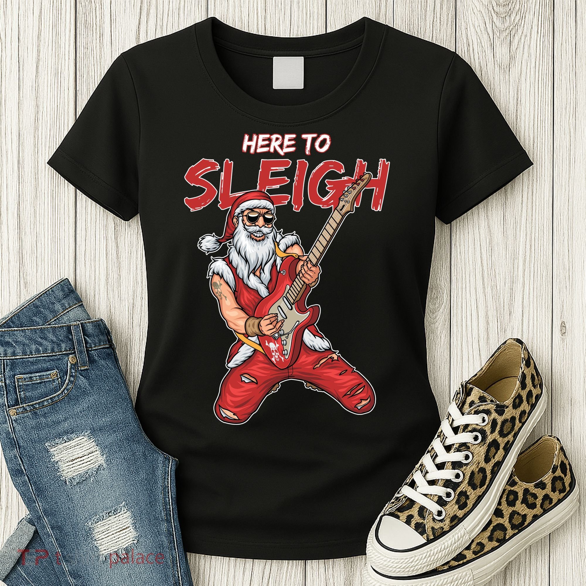 Santa Rocks Here To Sleigh  Women's T-Shirt