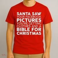 Santa Saw Your Facebook Pictures Christmas T-Shirt thumb 3