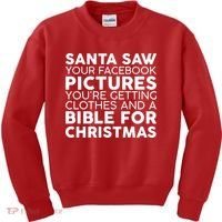 Santa Saw Your Facebook Pictures Christmas Kids Sweatshirt thumb 0