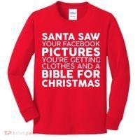 Santa Saw Your Facebook Pictures Christmas Kids Long Sleeve Shirt thumb 0
