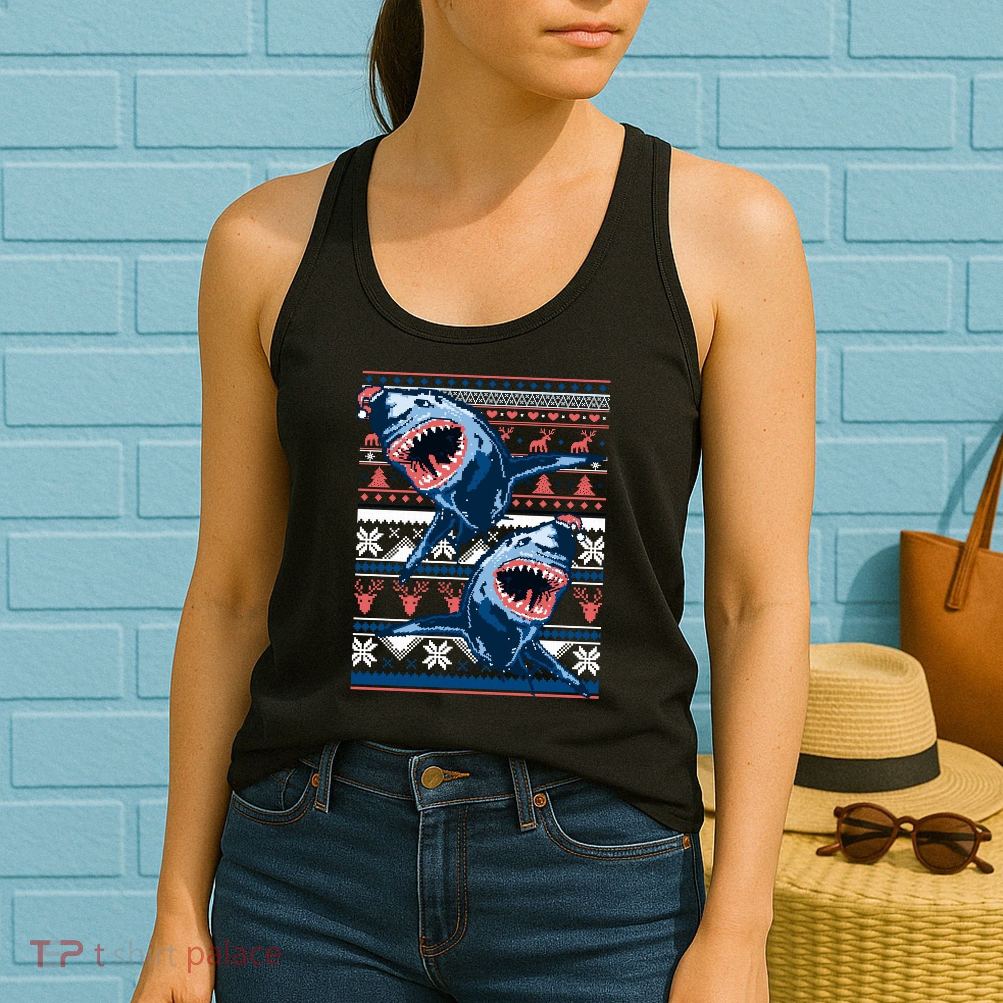 Santa Shark Ugly Christmas Sweater Women's Tank Top