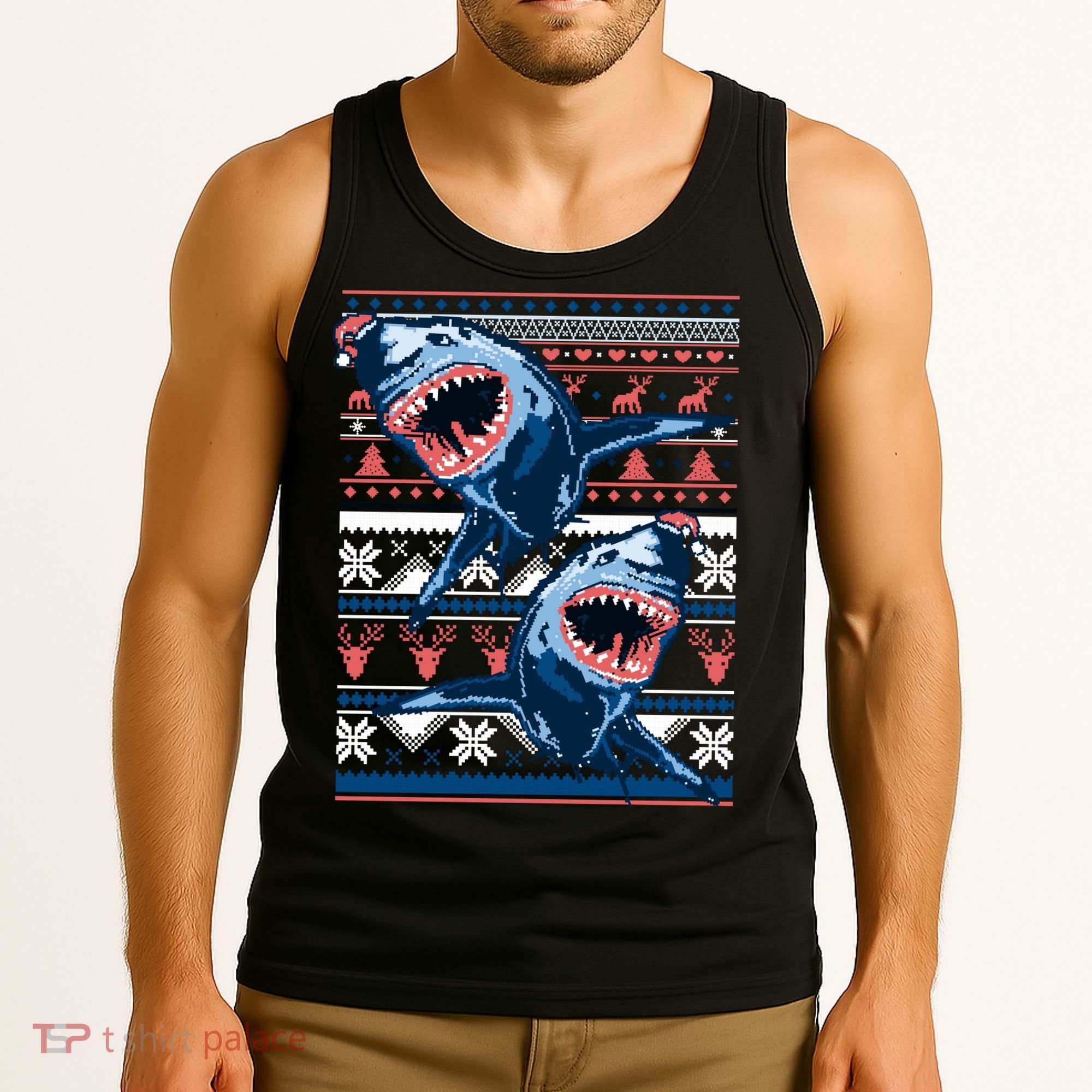 Santa Shark Ugly Christmas Sweater Tank Top