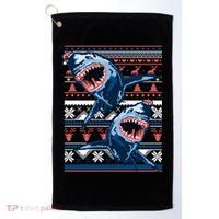 Santa Shark Ugly Christmas Sweater Golf Towel thumb 0