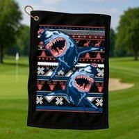 Santa Shark Ugly Christmas Sweater Golf Towel thumb 1