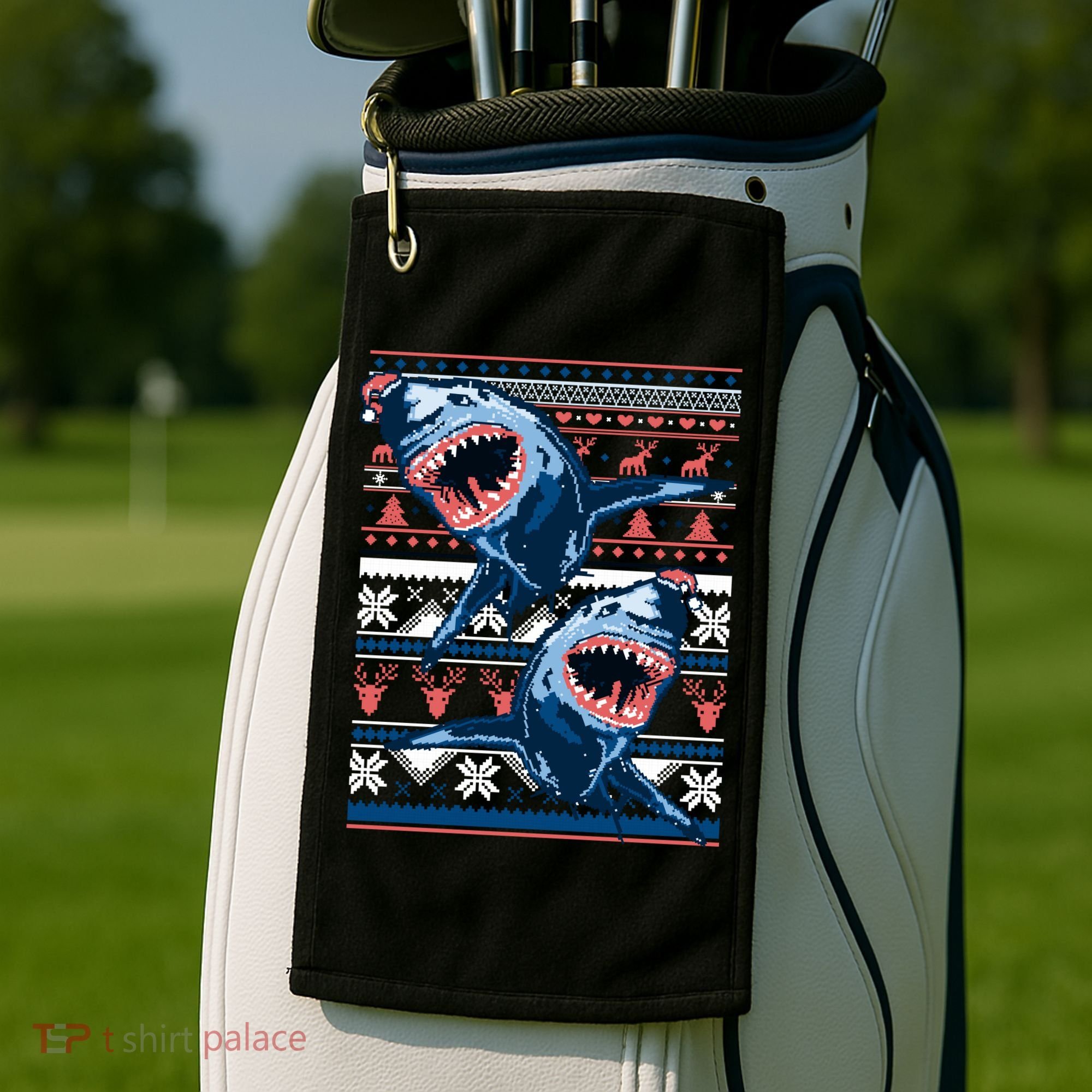 Santa Shark Ugly Christmas Sweater Golf Towel