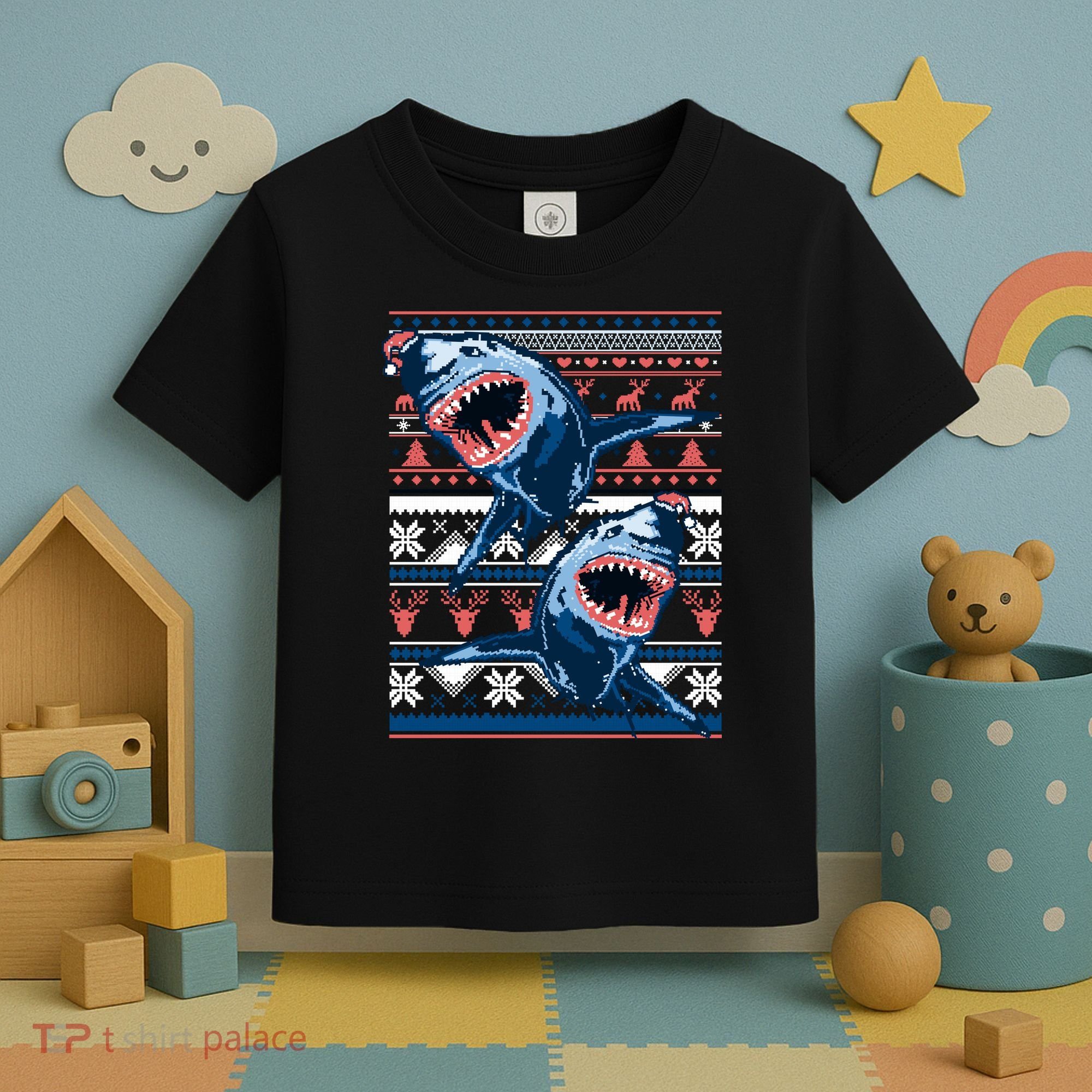 Santa Shark Ugly Christmas Sweater Toddler T-Shirt