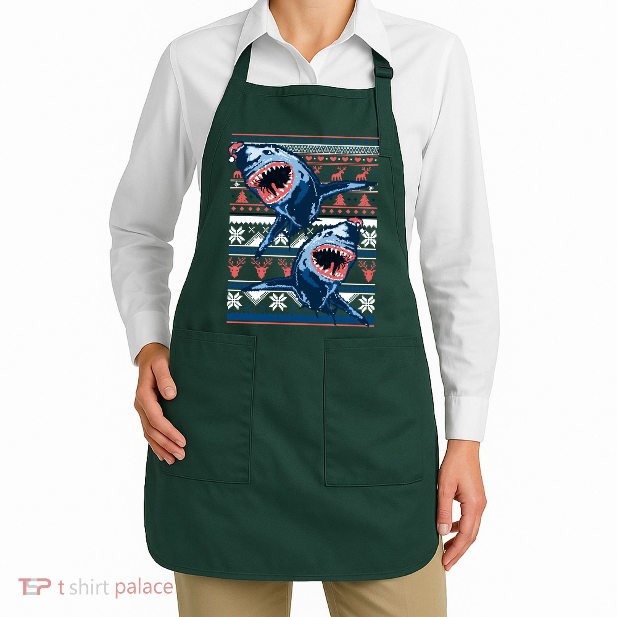 Santa Shark Ugly Christmas Sweater Apron