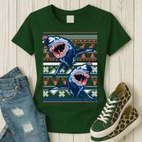 Santa Shark Ugly Christmas Sweater Women's T-Shirt thumb 3