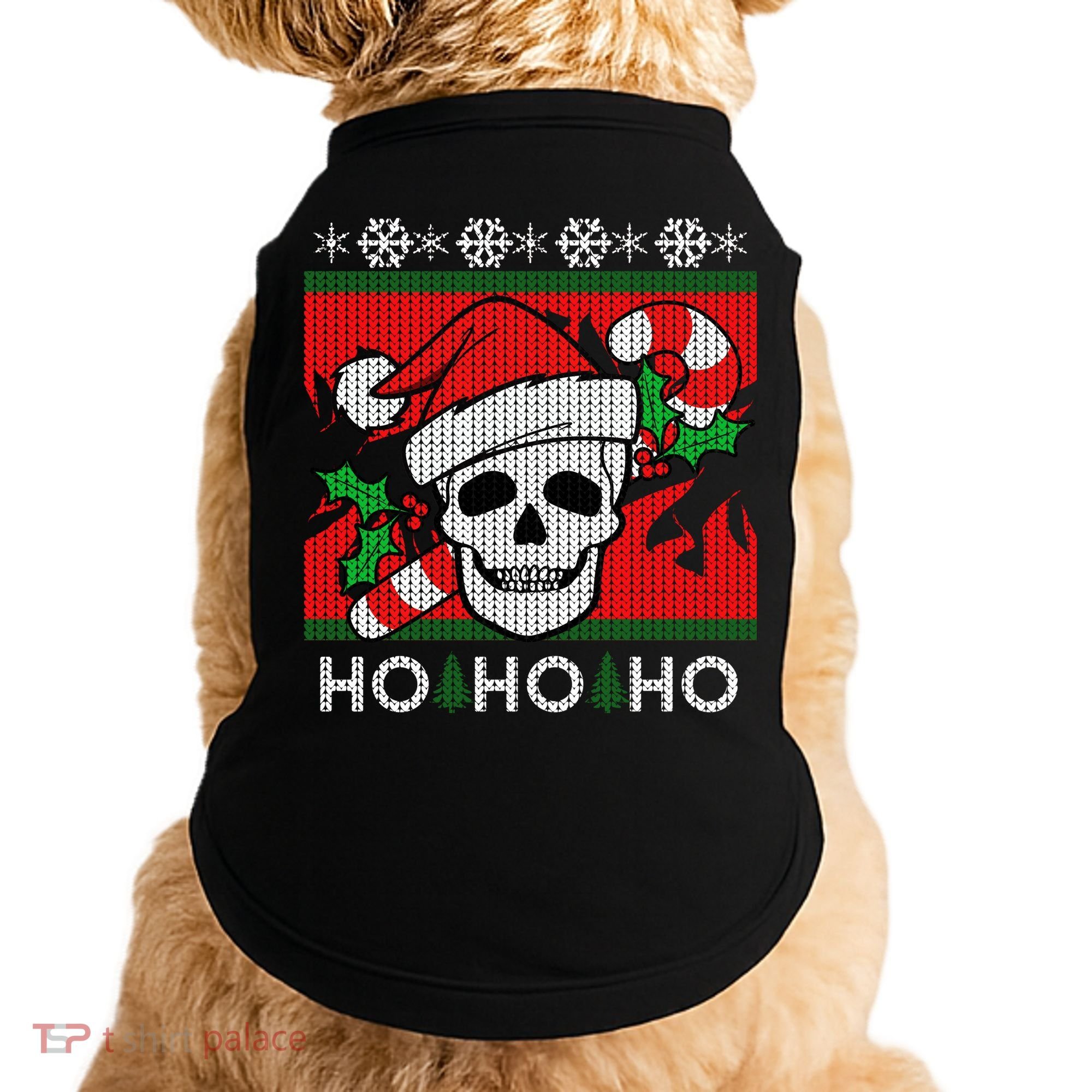 Santa Skull Candy Cane Ugly Christmas Sweater Doggie Tank