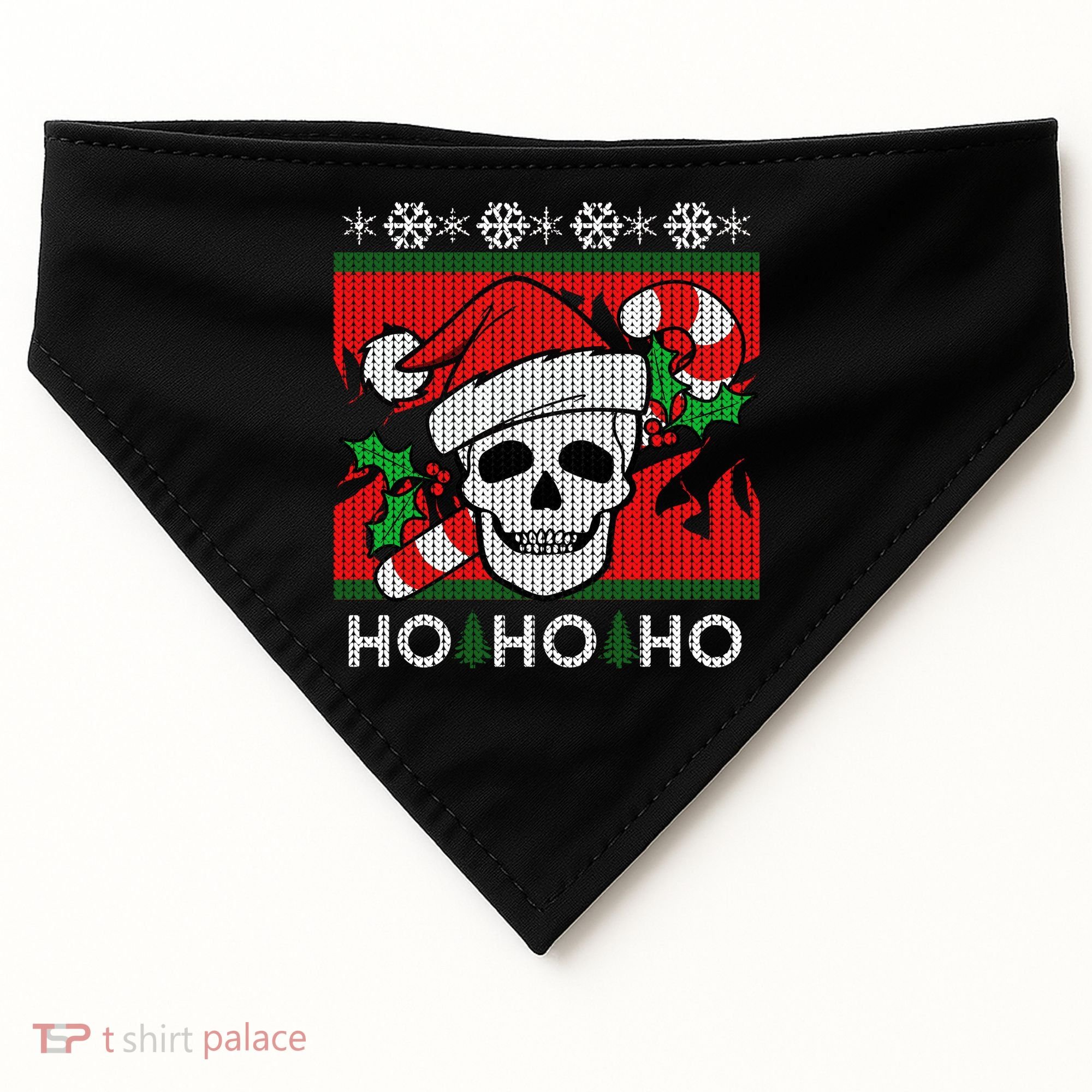 Santa Skull Candy Cane Ugly Christmas Sweater USA-Made Doggie Bandana
