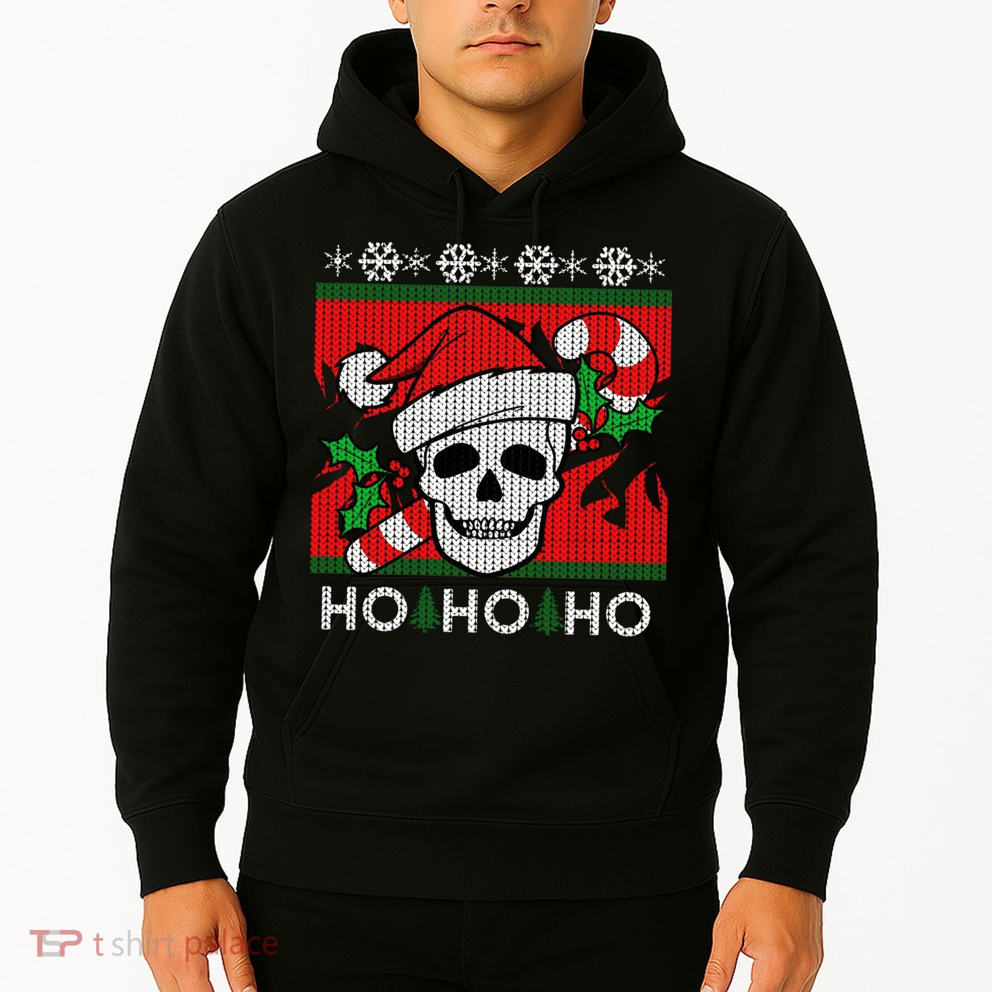 Santa Skull Candy Cane Ugly Christmas Sweater Hoodie