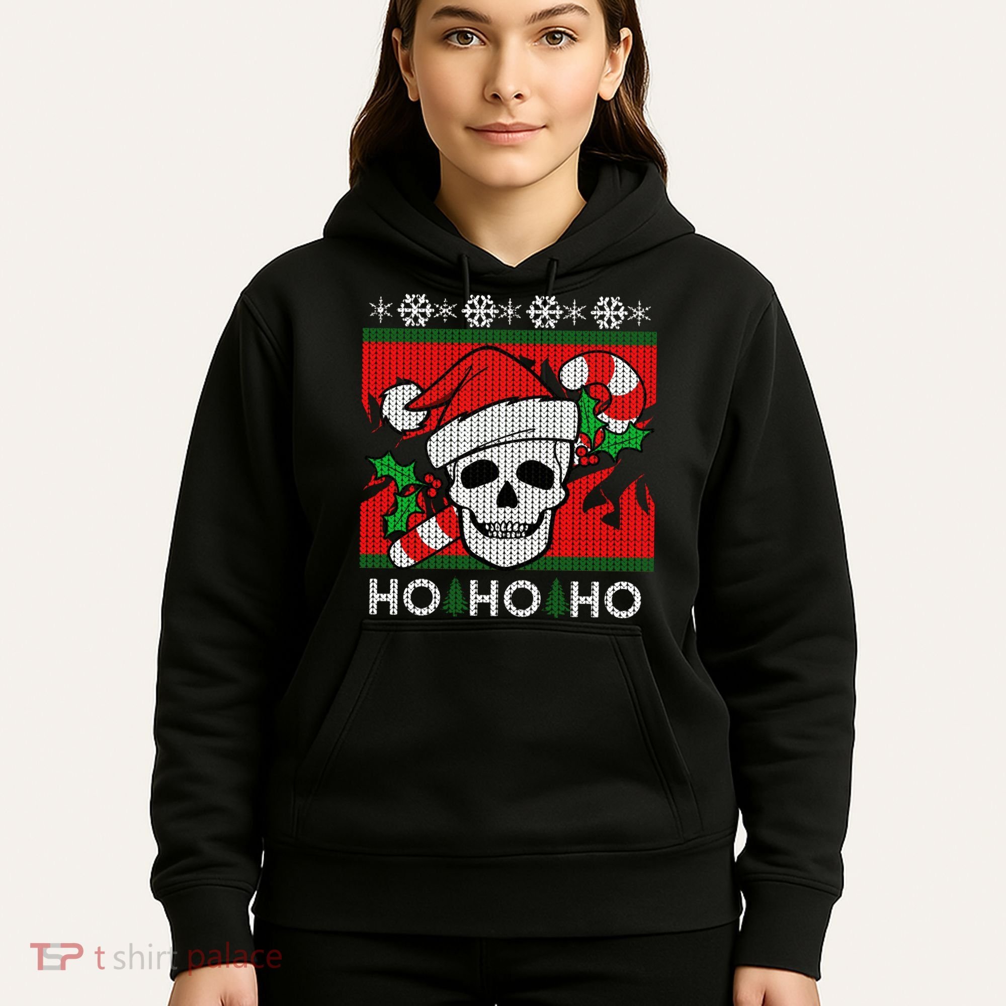 Santa Skull Candy Cane Ugly Christmas Sweater Hoodie