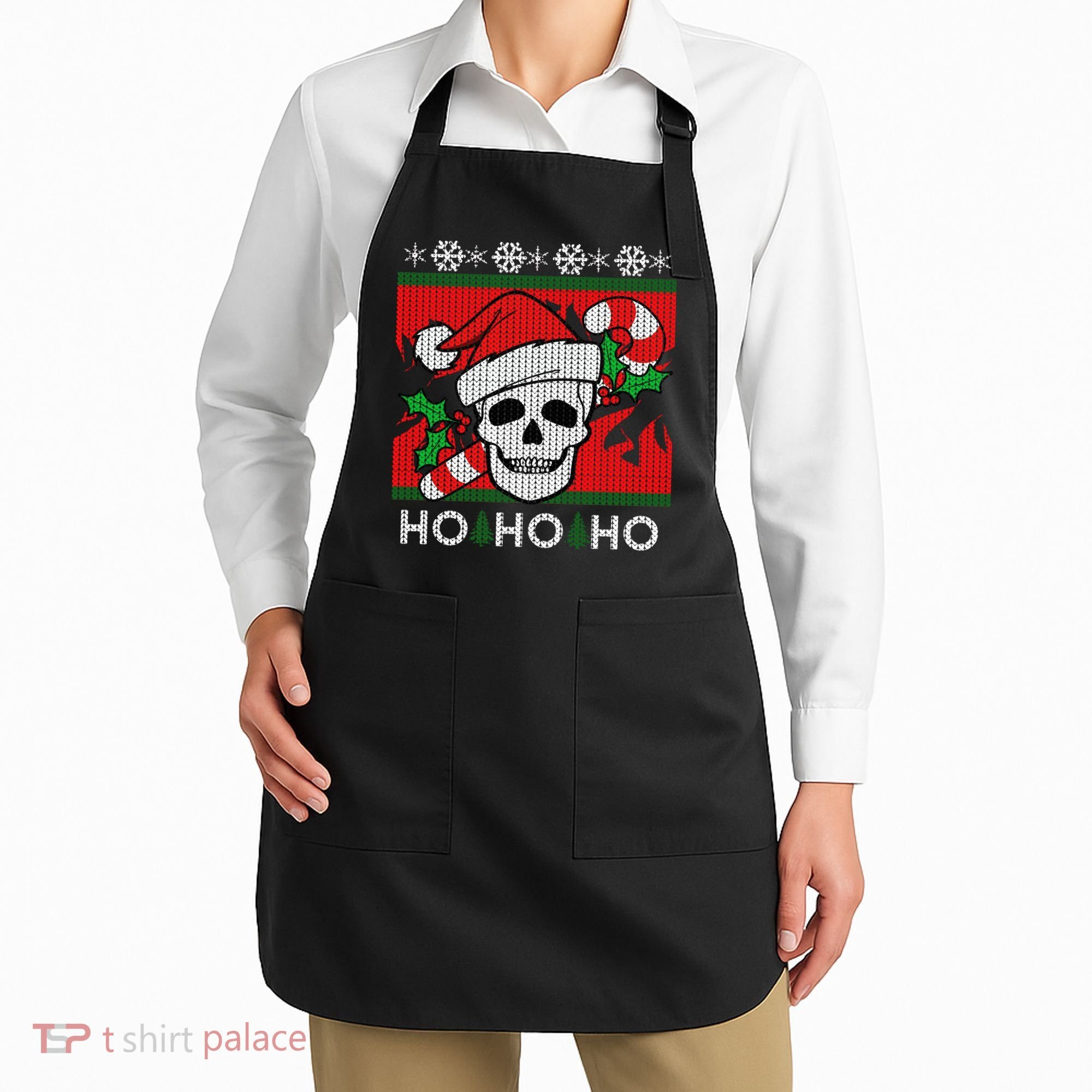 Santa Skull Candy Cane Ugly Christmas Sweater Apron