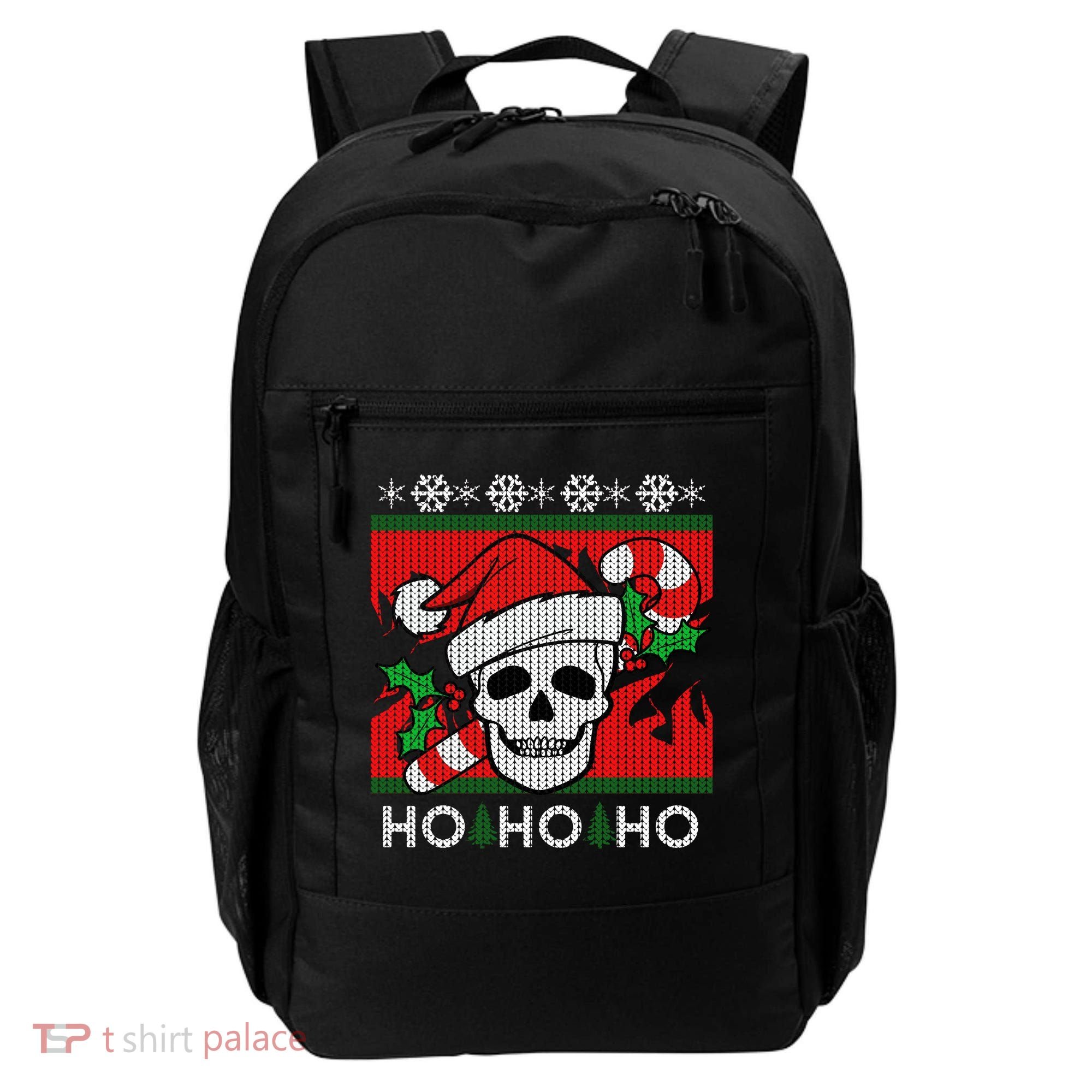 Santa Skull Candy Cane Ugly Christmas Sweater Backpack