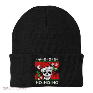 Santa Skull Candy Cane Ugly Christmas Sweater Beanie