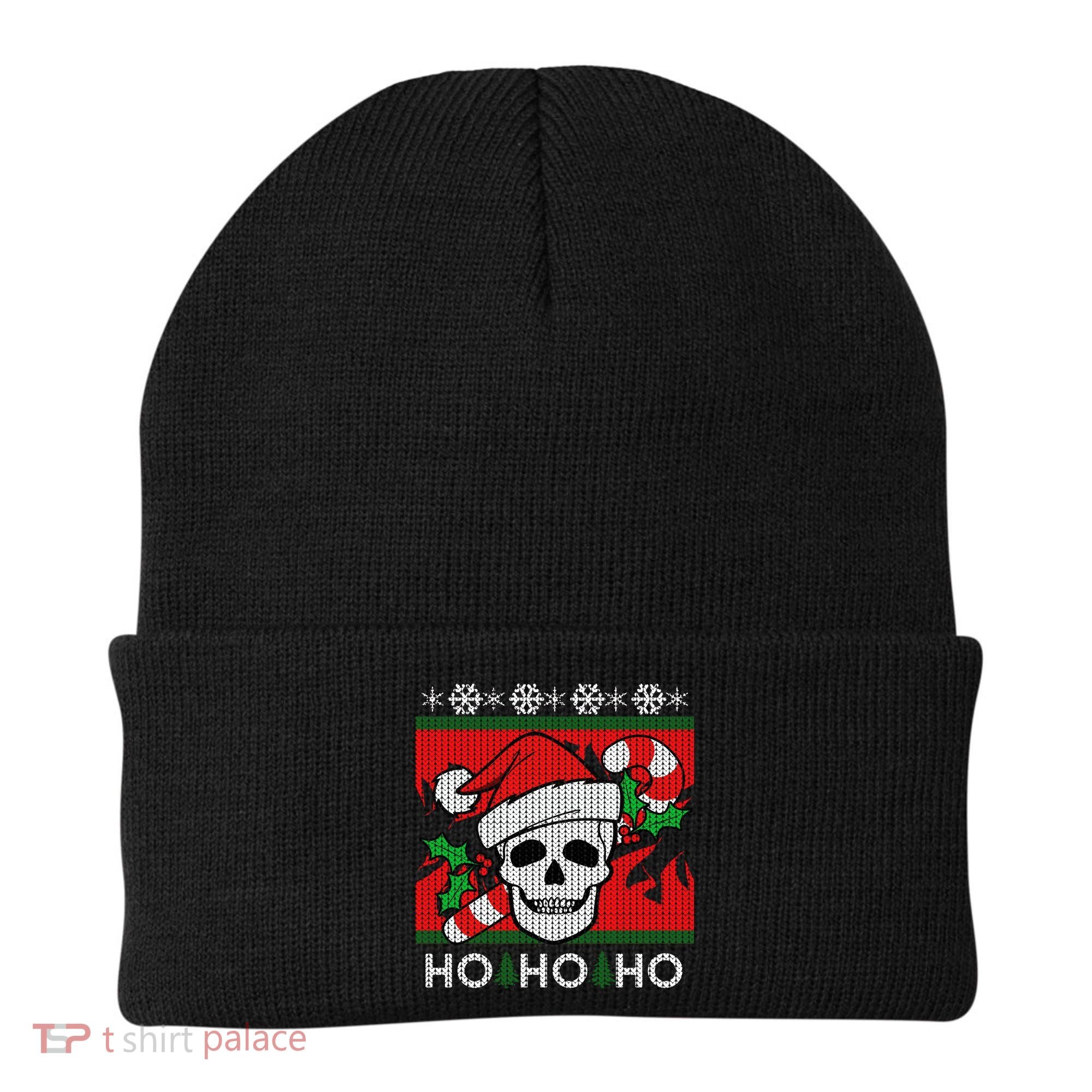 Santa Skull Candy Cane Ugly Christmas Sweater Beanie