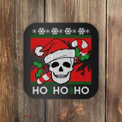 Santa Skull Candy Cane Ugly Christmas Sweater Coaster