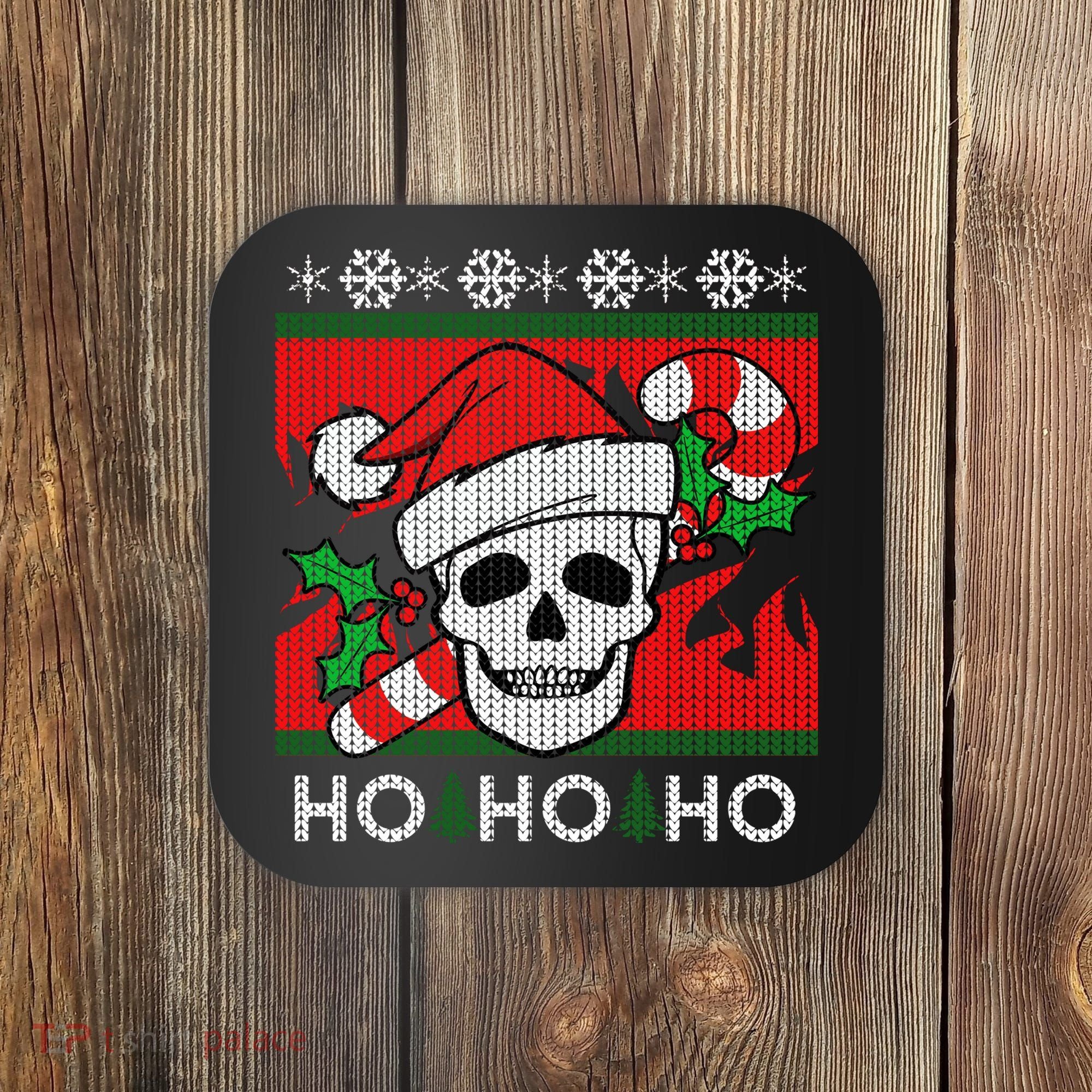 Santa Skull Candy Cane Ugly Christmas Sweater Coaster